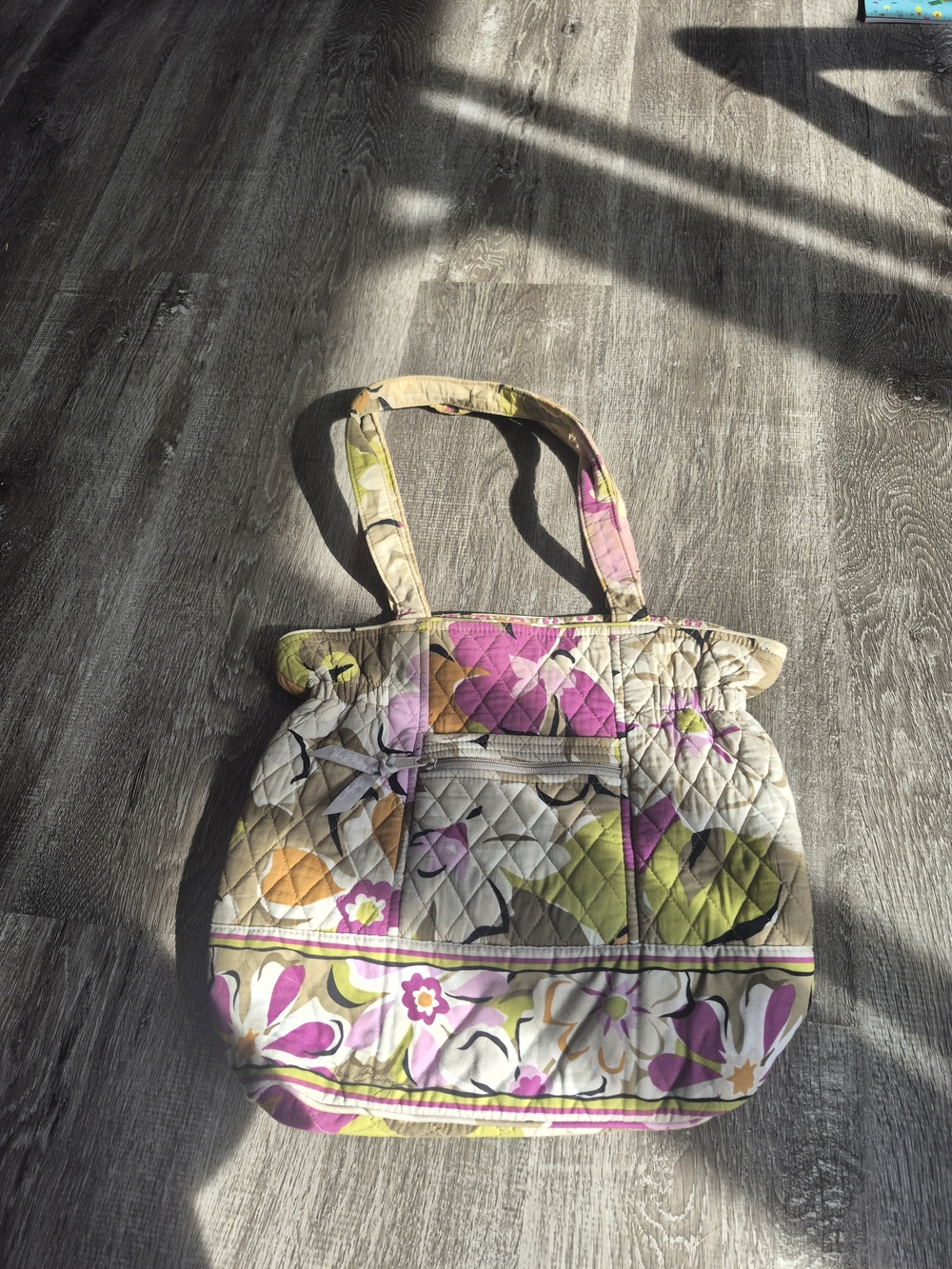 Vera Bradley Quilted Floral Tote in Pink, Green and Cream